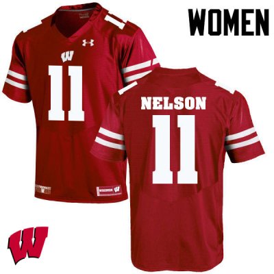Women's Wisconsin Badgers NCAA #11 Nick Nelson Red Authentic Under Armour Stitched College Football Jersey DB31V55PC